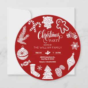 Red christmas party ornaments invitation