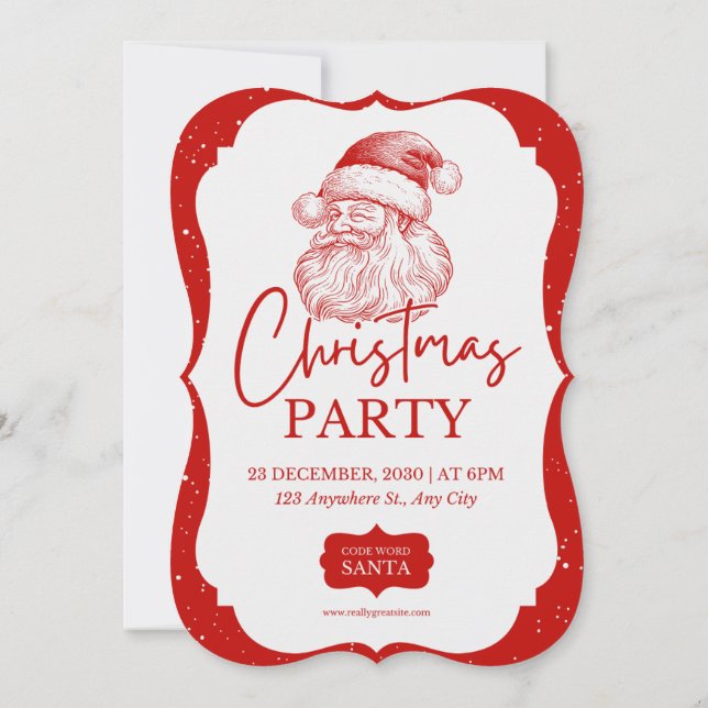 Red Christmas Party With Santa Invitation (Back)