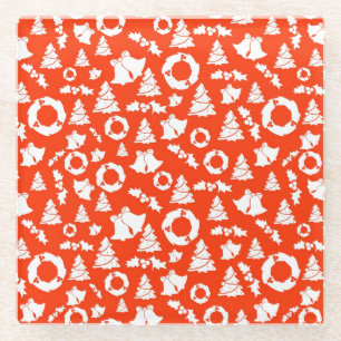 Red Christmas Pattern Glass Coaster