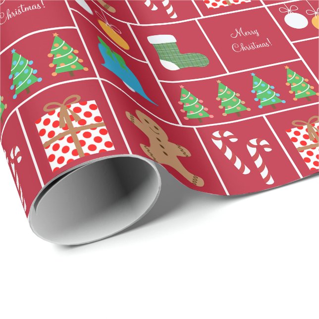 Red Christmas Pattern Wrapping Paper (Roll Corner)