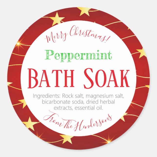 Red Christmas Peppermint Bath Bomb Bath Salt Soak Classic Round Sticker (Front)