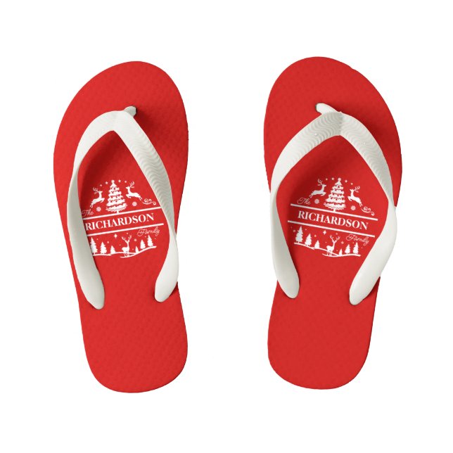 Red Christmas Personalised Family Name | Holiday Kid's Jandals (Footbed)