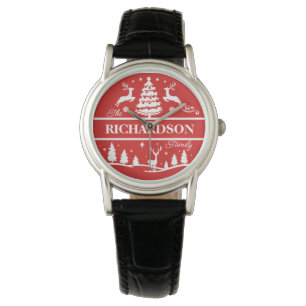 Red Christmas Personalized Family Name Holiday Watch