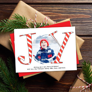 Red Christmas Photo Collage Joy Typography Holiday Card