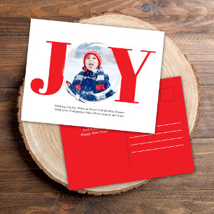 Red Christmas Photo Collage Joy Typography Holiday Postcard