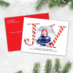 Red Christmas Photo Collage Joy Typography Postcard