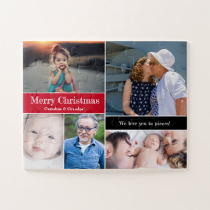 Red Christmas Photo Collage We love you to Pieces Jigsaw Puzzle