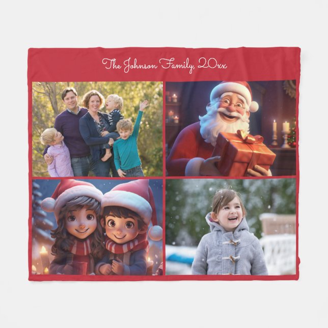 Red Christmas Photo Family Fleece Blanket (Front (Horizontal))