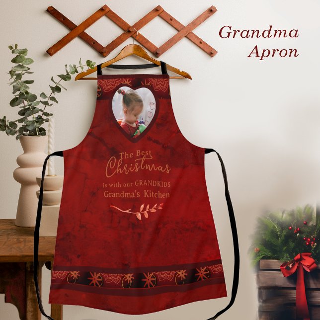 RED Christmas Photo Grandma Apron (RED Christmas Photo Grandma Apron)