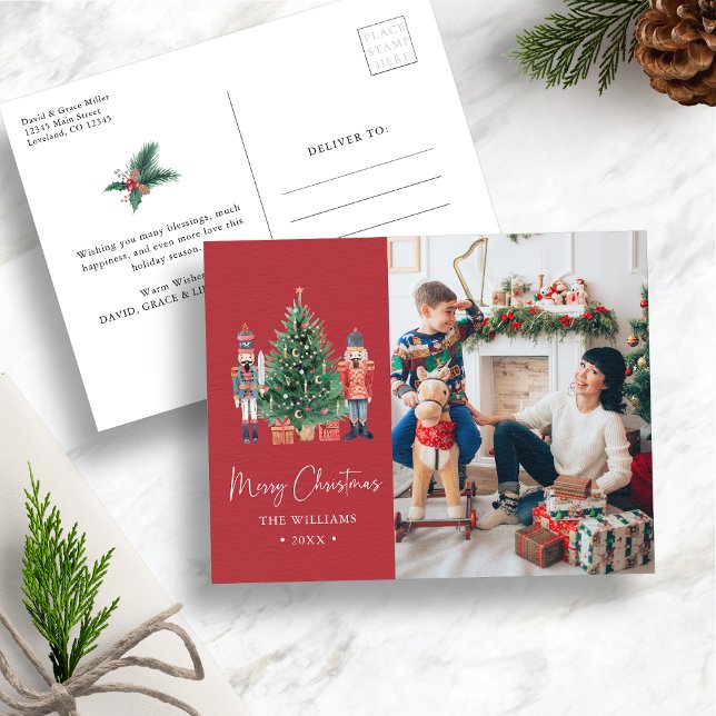 Red Christmas Photo Holiday Postcard (Red Nutcracker Christmas Photo Holiday Postcard
)