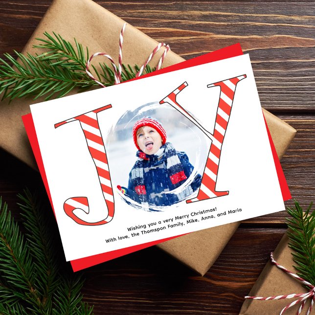 Red Christmas Photo Joy Typography Holiday Card (Joy typography Christmas photo card template. )