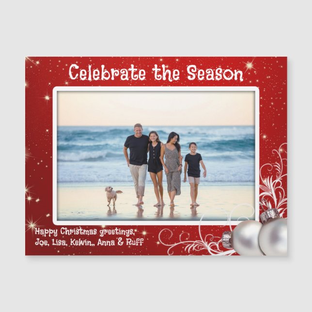 Red Christmas Photo Magnetic Card (Front)
