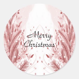 Red Christmas Pine Tree Snow Decoration Beautiful Classic Round Sticker