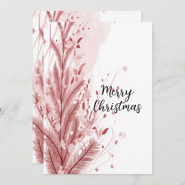 Red Christmas Pine Tree Snow Decoration Beautiful Holiday Card (Front/Back)