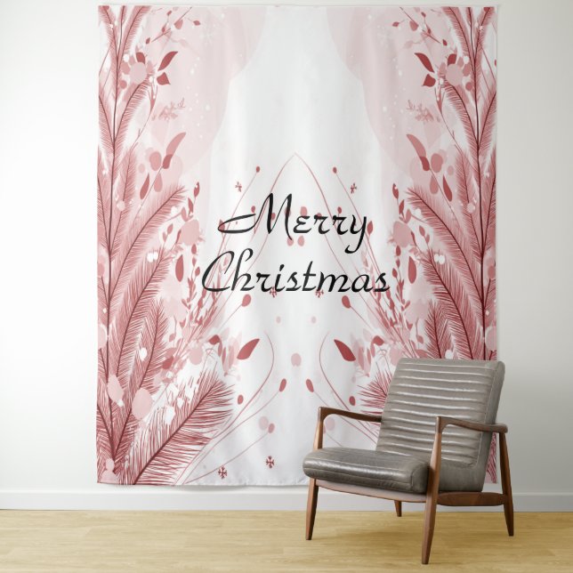 Red Christmas Pine Tree Snow Decoration Beautiful Tapestry (In Situ)