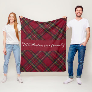 Red Christmas plaid family name Fleece Blanket
