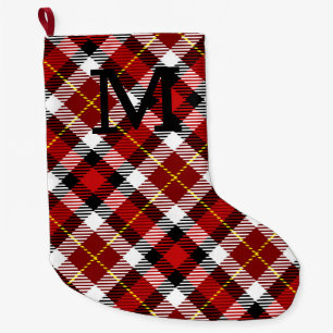 Red Christmas Plaid INITIAL Festive Holiday Large Christmas Stocking