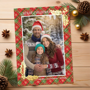 Red Christmas Plaid   Merry Christmas Photocard   
