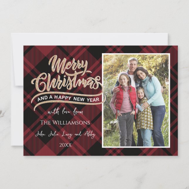 Red Christmas Plaid Photo Card (Front)