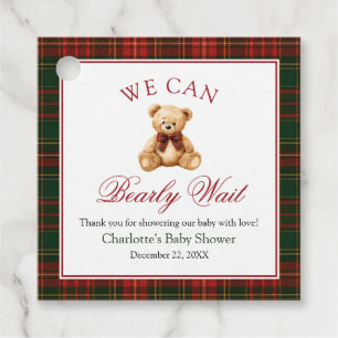 Red Christmas Plaid Winter Teddy Bear Baby Shower Favour Tags