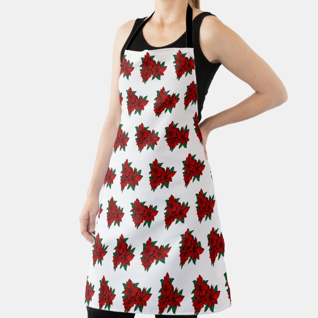 Red Christmas Poinsettia Cluster Apron (Insitu)