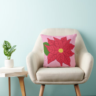 Red Christmas Poinsettia Cushion