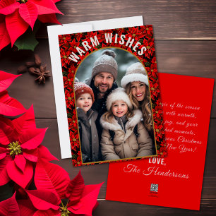 Red Christmas Poinsettia Custom Photo Holiday Card
