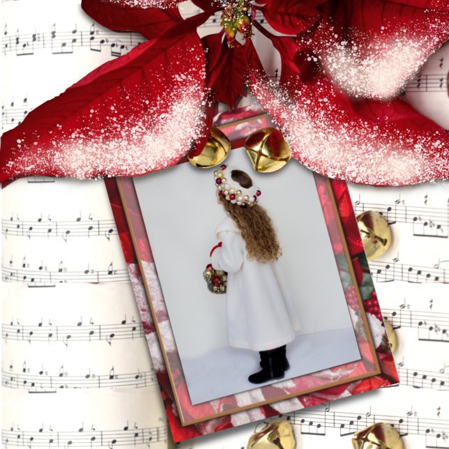 Red Christmas Poinsettia Family Photo Postcard (Creator Uploaded)