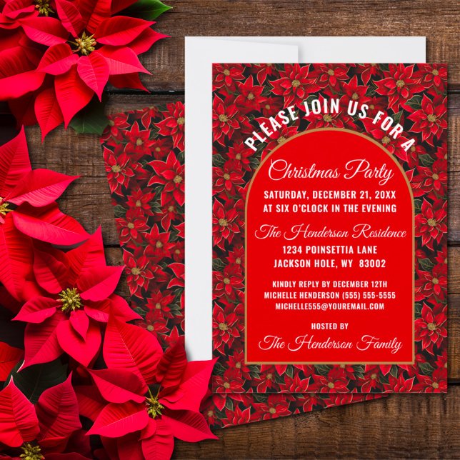 Red Christmas Poinsettia Floral Invitation (Creator Uploaded)