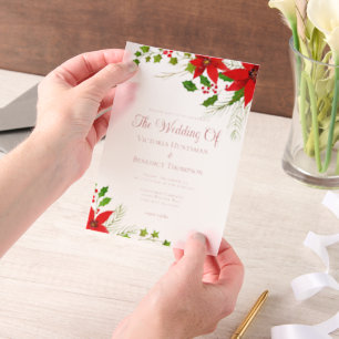 Red Christmas Poinsettia Floral Wedding Vellum Invitations