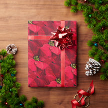 Red Christmas Poinsettia Flower Wrapping Paper