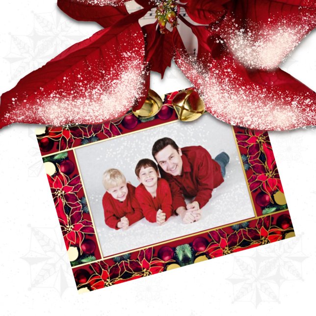 Red Christmas Poinsettia Foil Holiday Post Card (Creator Uploaded)