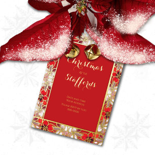 Red Christmas Poinsettia in Snow Foil Invitation