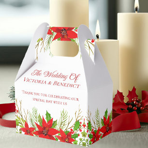Red Christmas Poinsettia Personalised Wedding Favour Box