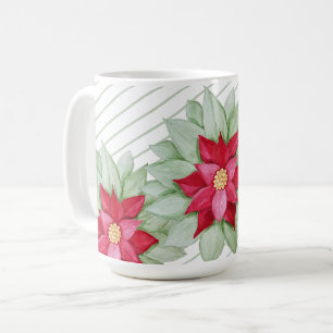 Red Christmas Poinsettia Watercolor Hand-painted Coffee Mug