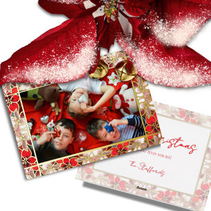 Red Christmas Poinsettias in the Snow Holiday Card