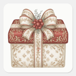 Red Christmas Present Square Sticker