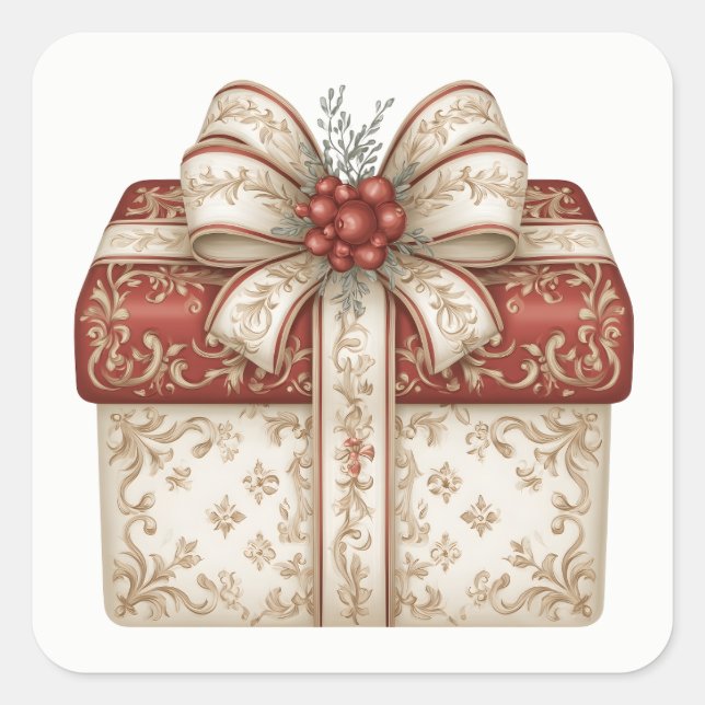 Red Christmas Present Square Sticker (Front)
