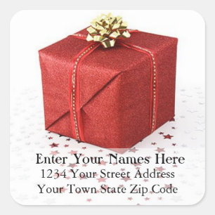 Red Christmas Present With Stars Address Label