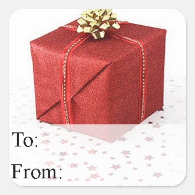 Red Christmas Present With Stars Gift Tag (Front)