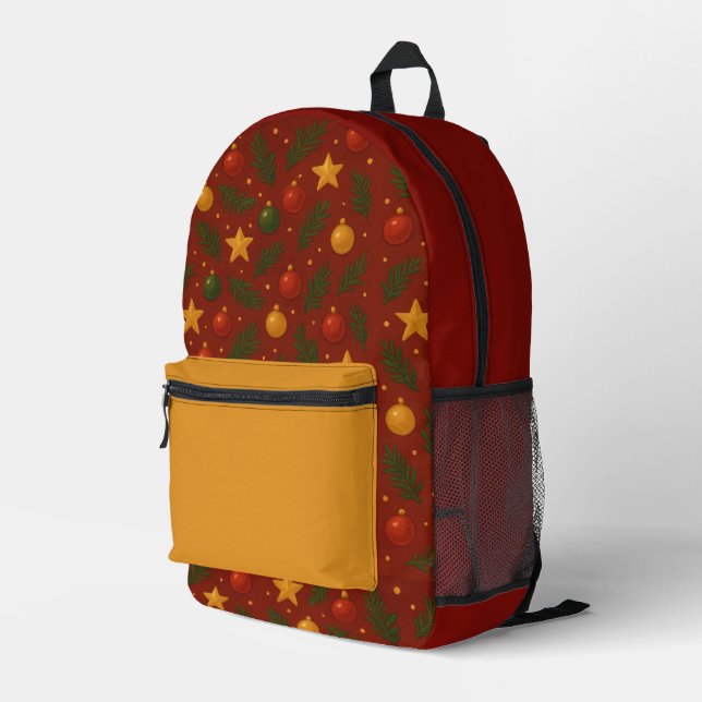 Red Christmas Printed Backpack – Festive Holiday  (Back Corner Right)