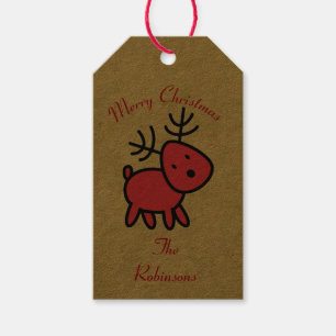 Red Christmas Reindeer Illustration Gift Tags