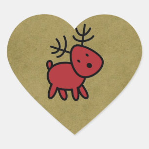 Red Christmas Reindeer Illustration Heart Sticker