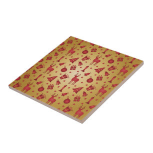 Red Christmas reindeer on Gold Tile