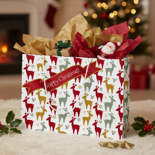 Red Christmas Reindeer Pattern#12 ID1009 Large Gift Bag