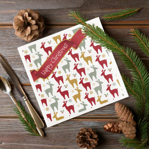 Red Christmas Reindeer Pattern#12 ID1009 Napkin