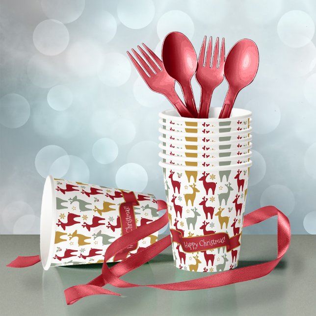 Red Christmas Reindeer Pattern#12 ID1009 Paper Cups (Creator Uploaded)