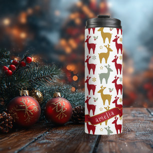 Red Christmas Reindeer Pattern#12 ID1009 Thermal Tumbler