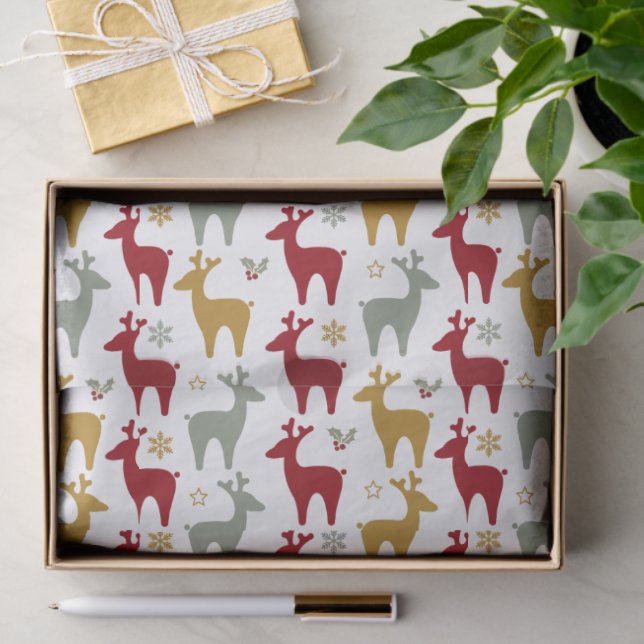 Red Christmas Reindeer Pattern#12 ID1009 Tissue Paper (Gift)