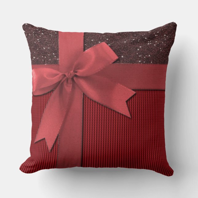 Red Christmas Ribbon Throw Pillow (Front)